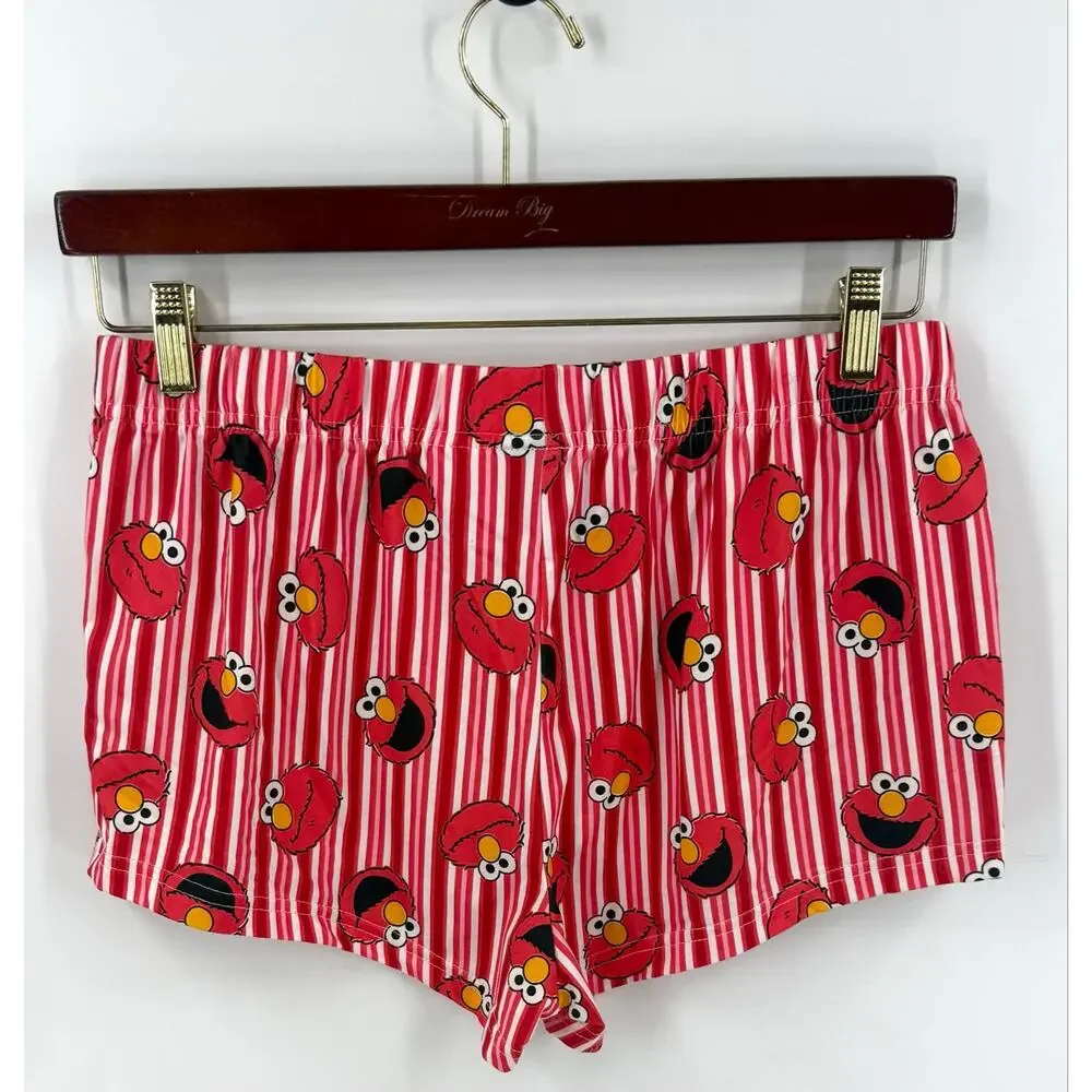 Sesame Street Womens Elmo Pajama Shorts Size Medium Red Striped PJs